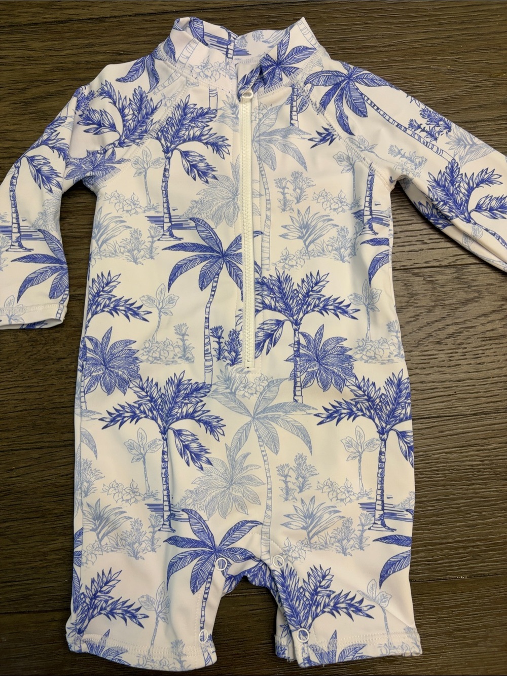 Janie and Jack White and Blue Palm-Print One-Piece Swim